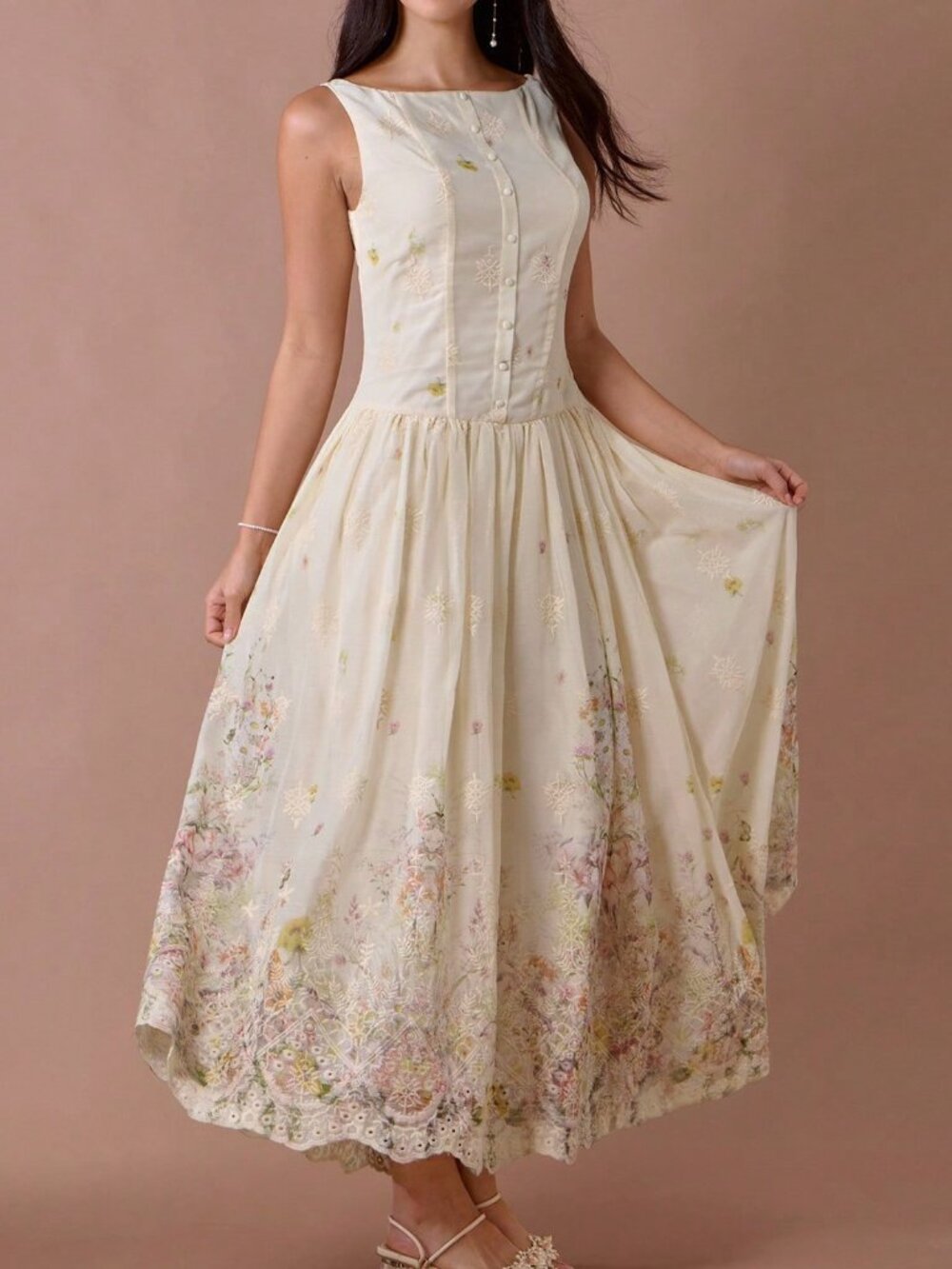 Multicolor Romantic Women's Elegant Floral Print Long Dress - Picture 3 of 7